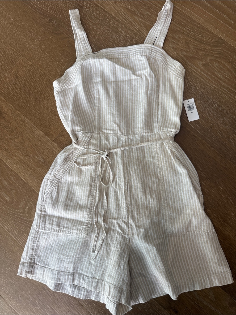 Old Navy Cream and White Striped Women's Linen Blend Romper